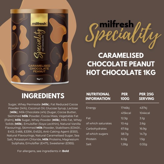 Milfresh Speciality Hot Chocolate Caramelised Chocolate Peanut (2 x 1kg)