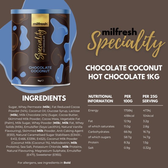 Milfresh Speciality Hot Chocolate Coconut (2 x 1kg)